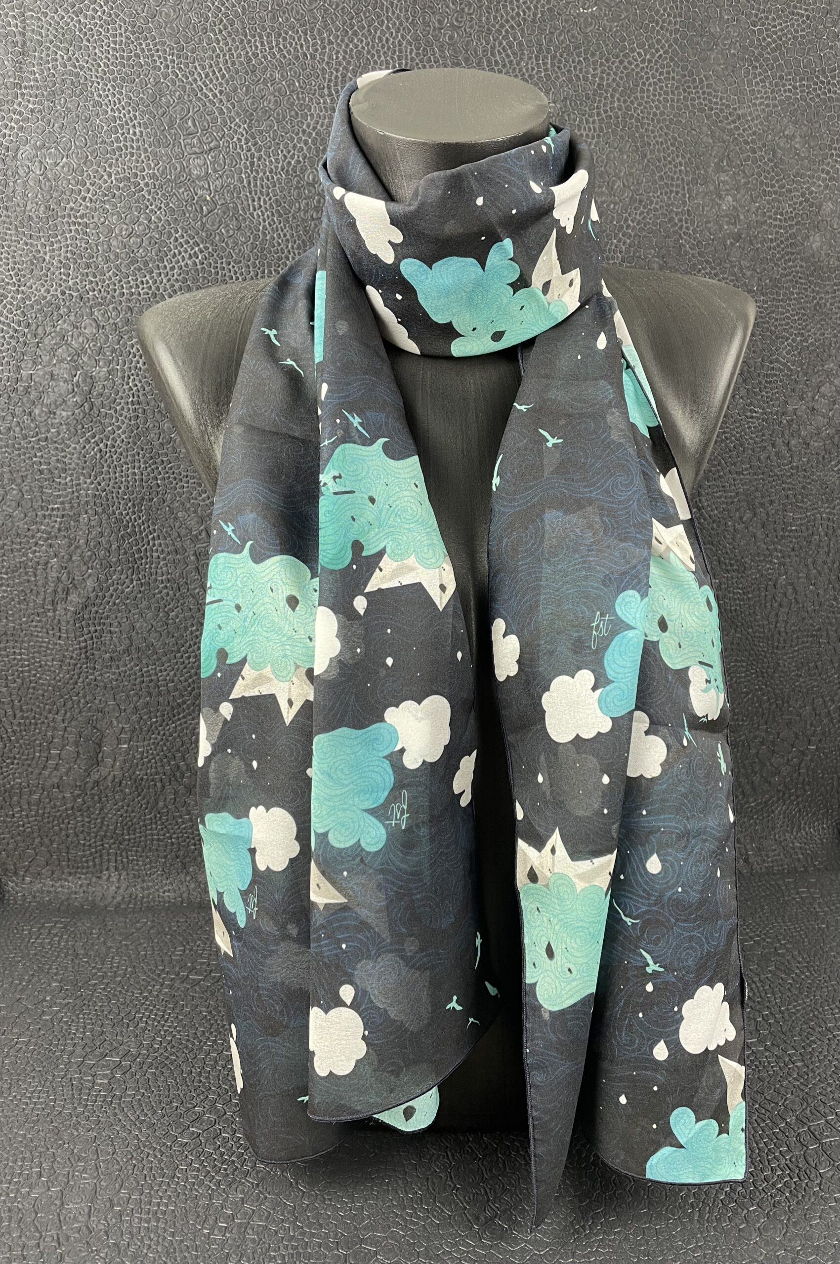 foulard femme noir et bleu